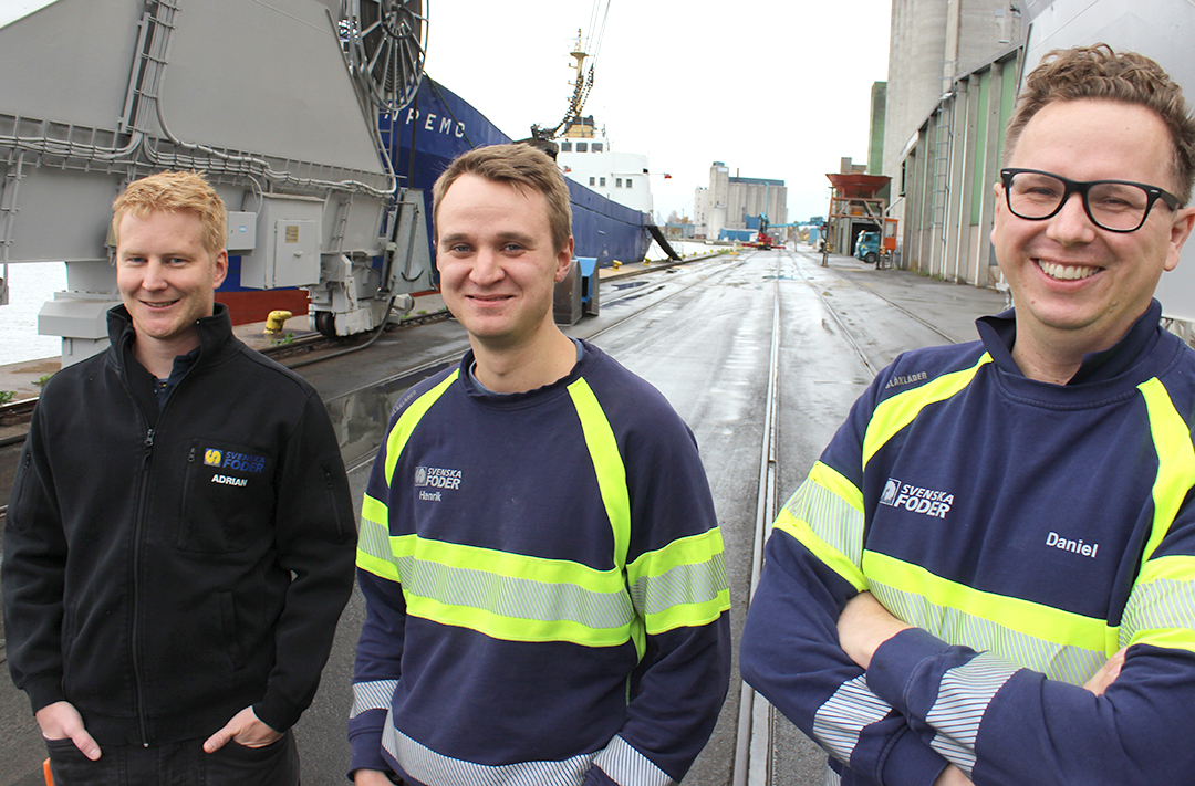 Adrian Cederholm samordnare Åhusfabriken, Henrik Torevik fabrikschef Åhusfabriken och Daniel Brun fabrikschef Tågarp.