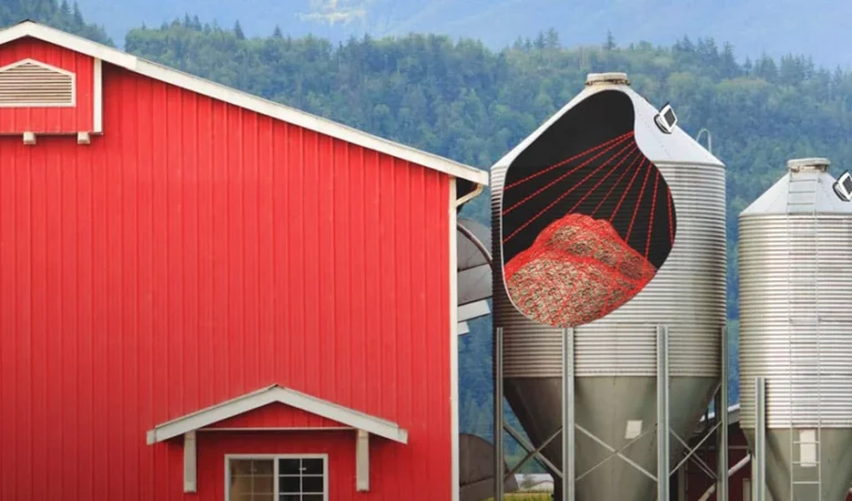 Genomskärning av silo som visar hur siloövervakningen skannar det lagrade fodret,